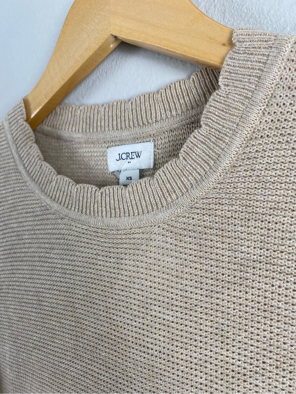 J. Crew Factory Scalloped Long Sleeve Crewneck Sweater | Heather Sandalwood - Picture 9 of 16